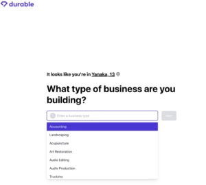what type of business　仕事の種類の選択画面