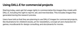DALL-Eを用いて自ら作成した画像が商用利用可能であるであることがわかるOpenAI社の投稿