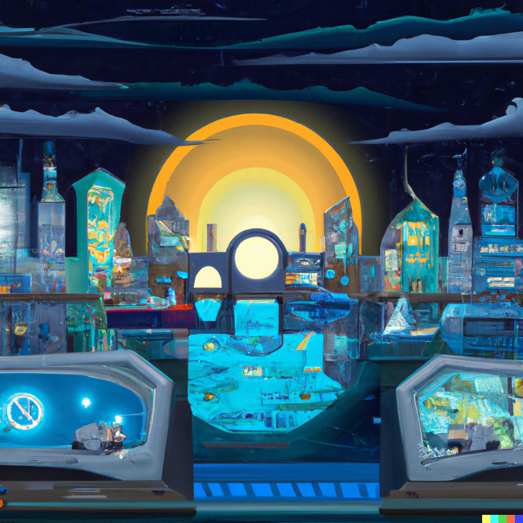 A floating city with futuristic architecture(フューチャリスティックな浮遊都市)というプロンプトをもとにDALL-E2で生成した画像