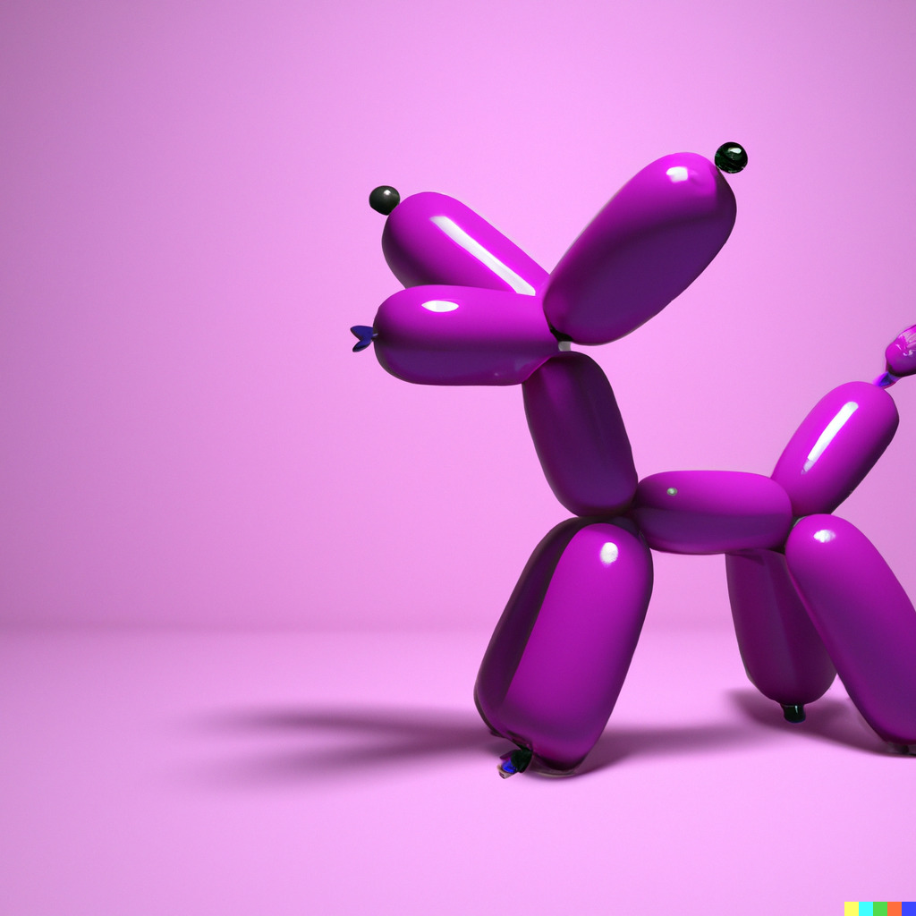 3D render of a purple balloon dog in a pink room の色を変更