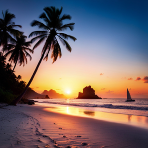 dreamstudioを用いて生成した夕焼けビーチの画像