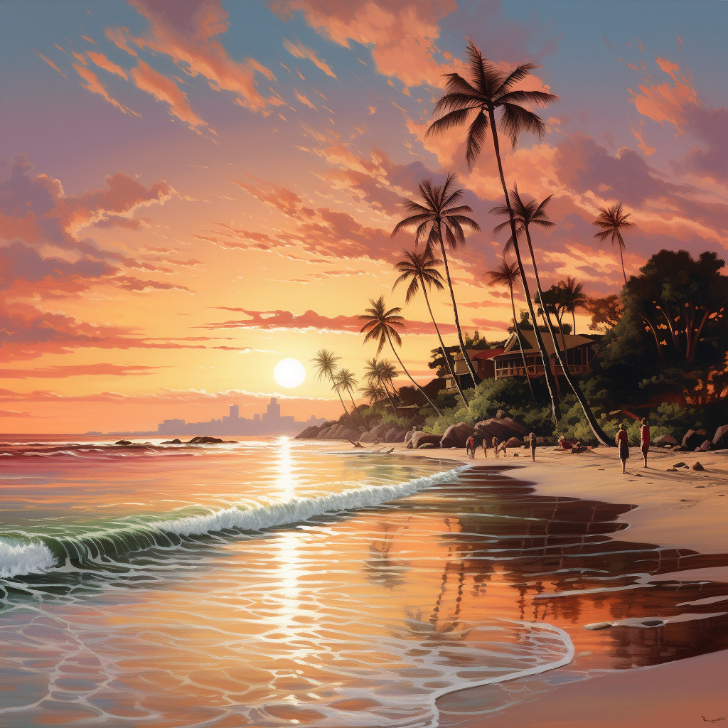 Beach with sunset viewを元に生成した画像