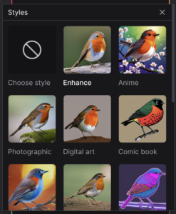 dreamstudioのstyleを決定する画面