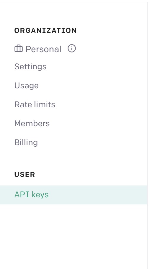 API keysを選択する画面