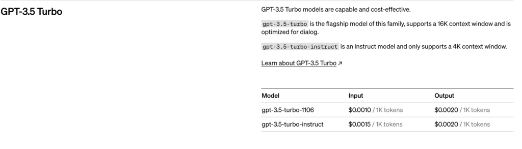 GPT3.5 Turboの改訂版料金表
