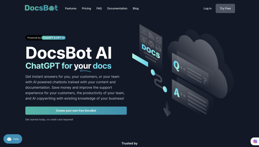 docsbotの公式サイトのホーム画面