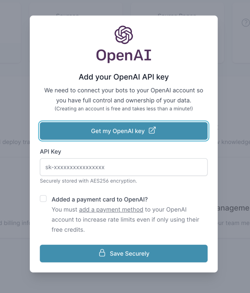 OpenAIのAPI key要求画面