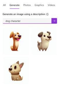 Microsoft Designerで犬のイラストを生成し、デザインに追加するときの画像