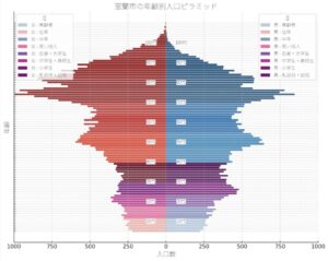 Code interpreterを用いて生成した、室蘭市の人口ピラミッド