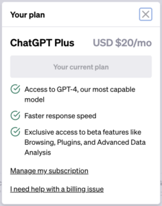 ChatGPT Plusを解約するときにManage my planをクリックする画面