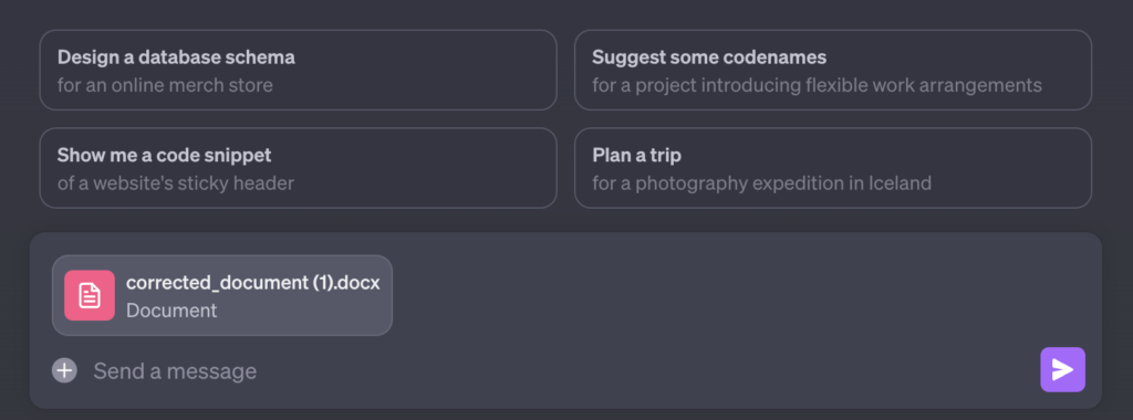Advanced Data Analysis(Cord Interpreter)にファイルをアップロードする様子