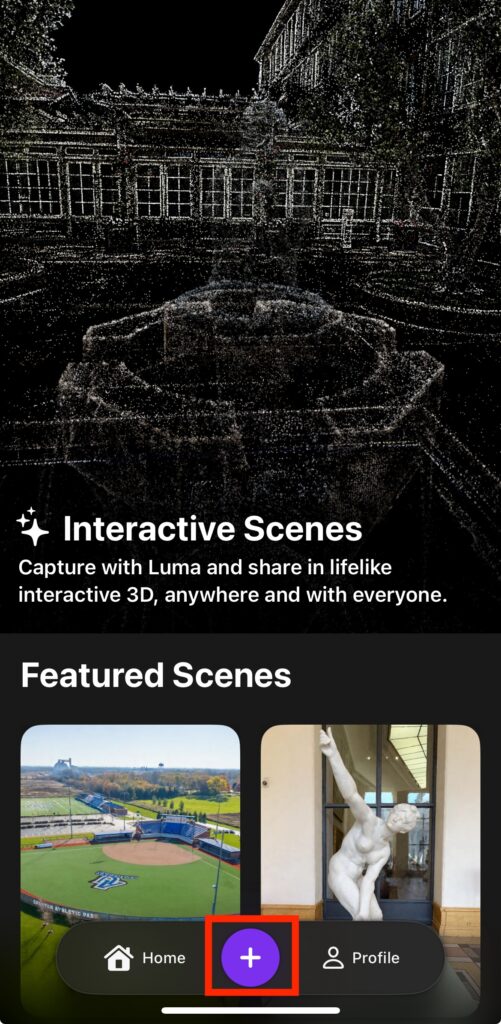 Luma AIでカメラを起動する場所を示した画像