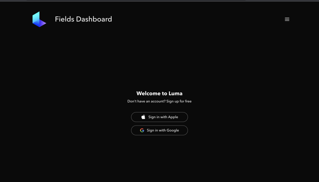 Luma AIのログイン画面
