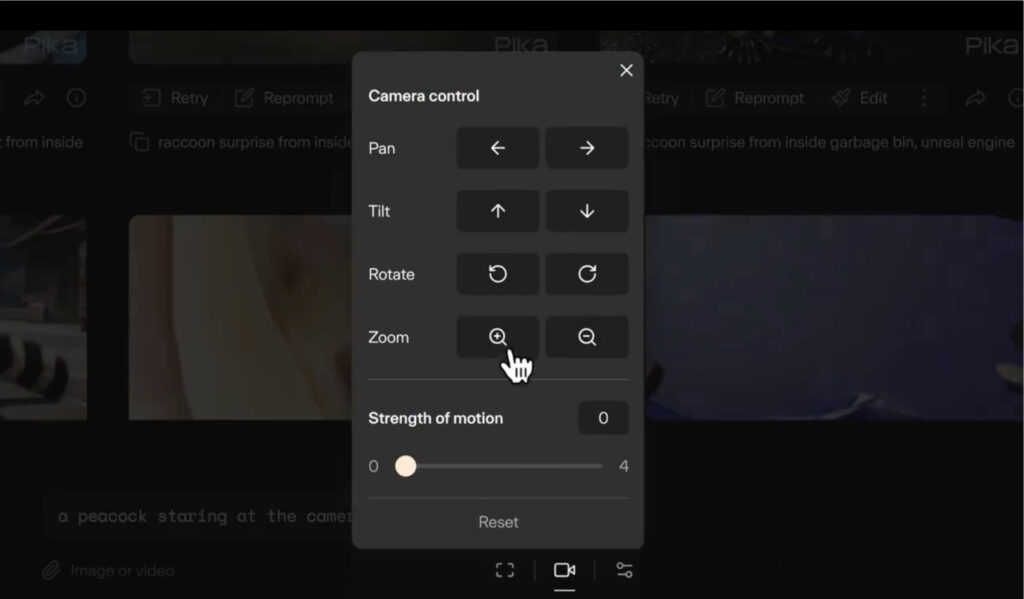 Pika1.0でのカメラワークの設定画面