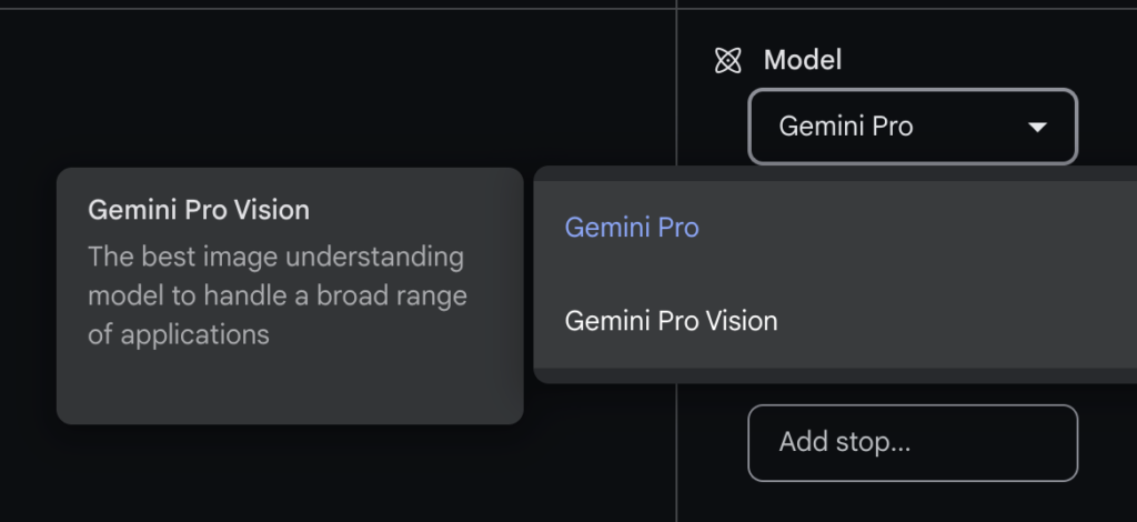 Gemini のModelを選択する画面