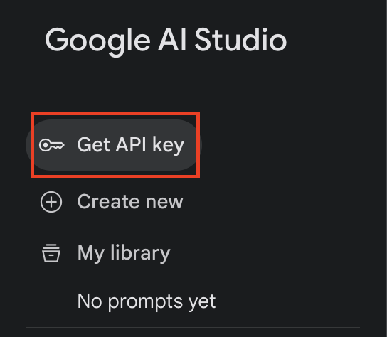 Google AI Studioのホーム画面からAPI keyを取得するページを示す画面