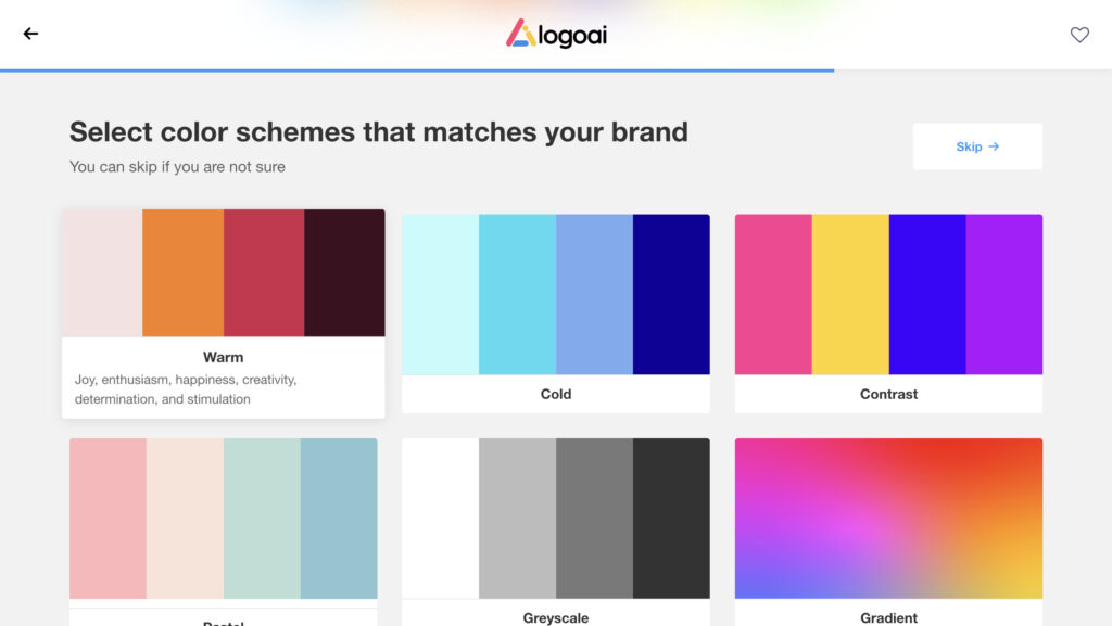 ロゴの色彩のイメージを決定する画面