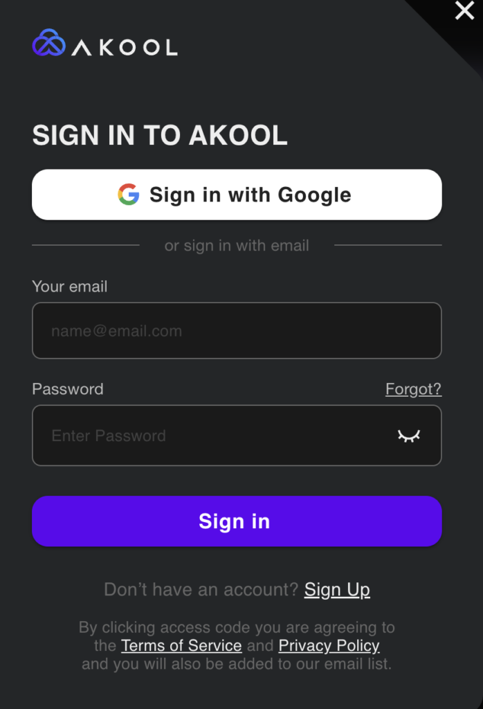 AKOOLのサインイン画面