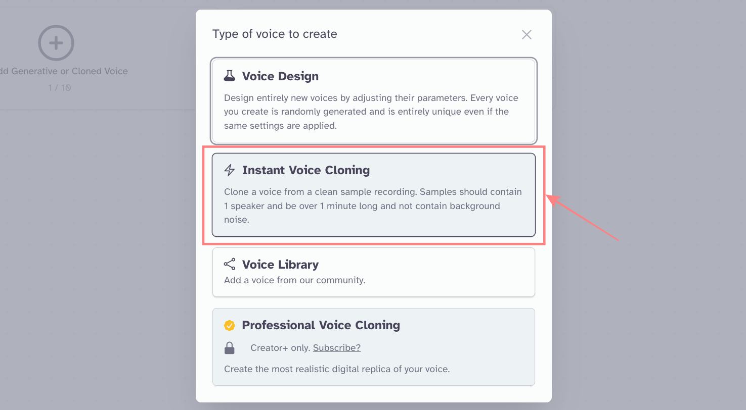 「Instant Voice Cloning」をクリック