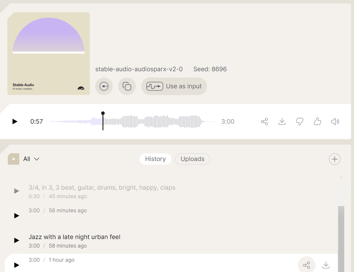 音楽を生成する画面